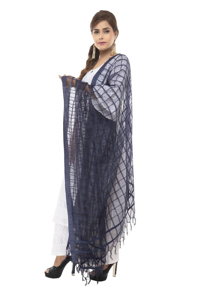 Navy Blue Kota Cotton Square Dupatta for Women