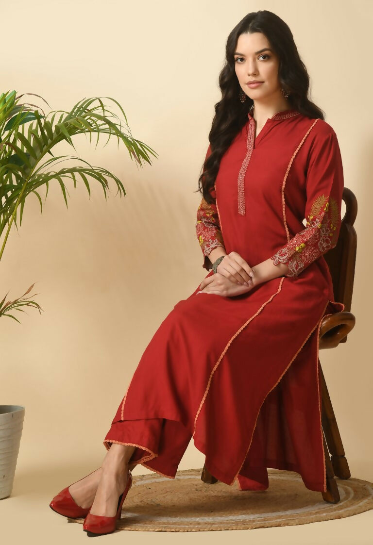 Maroon Cotton Rayon Kurta Set - Versatile 2-Piece Ethnic Outfit