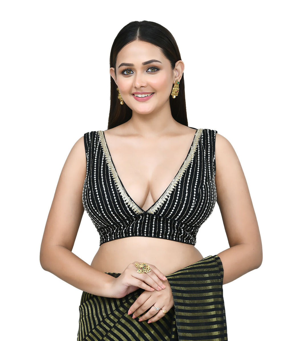 Women's Dark Green Art Silk Embroidered Stitched Blouse