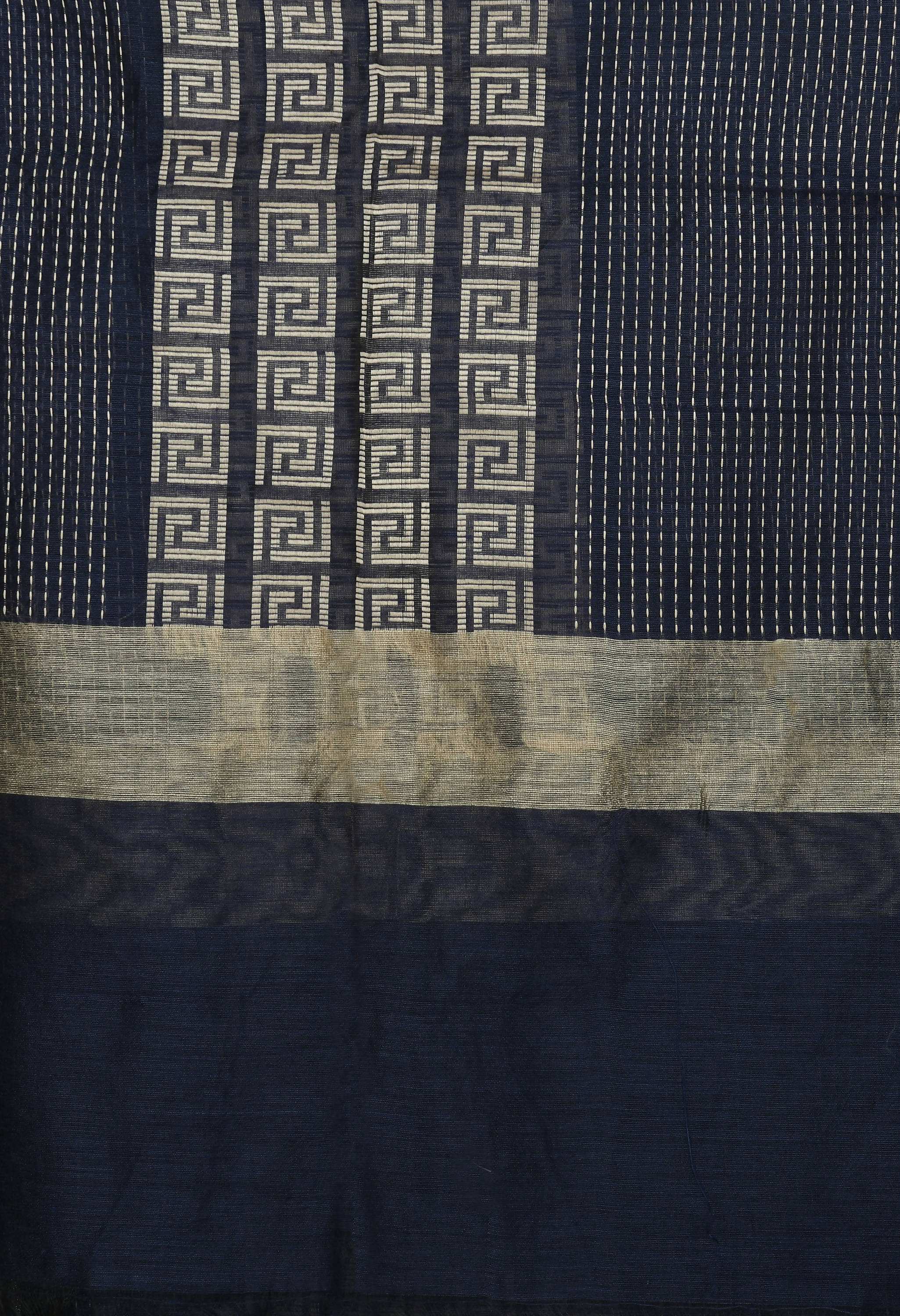 Navy Blue Handloom Cotton Dupatta - Traditional Ethnic Stole