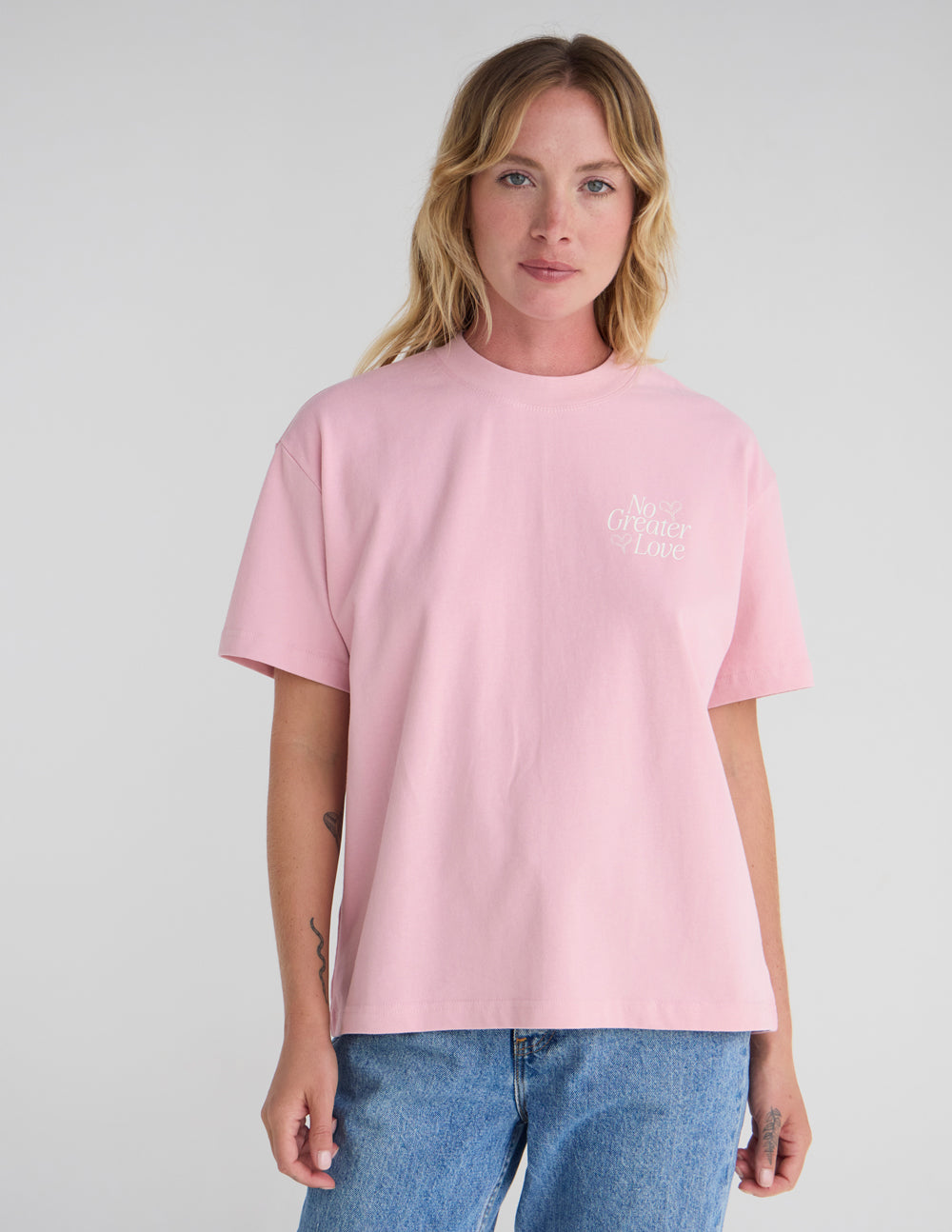 No Greater Love Unisex Cotton Graphic Tee - Relaxed Nectar Pink