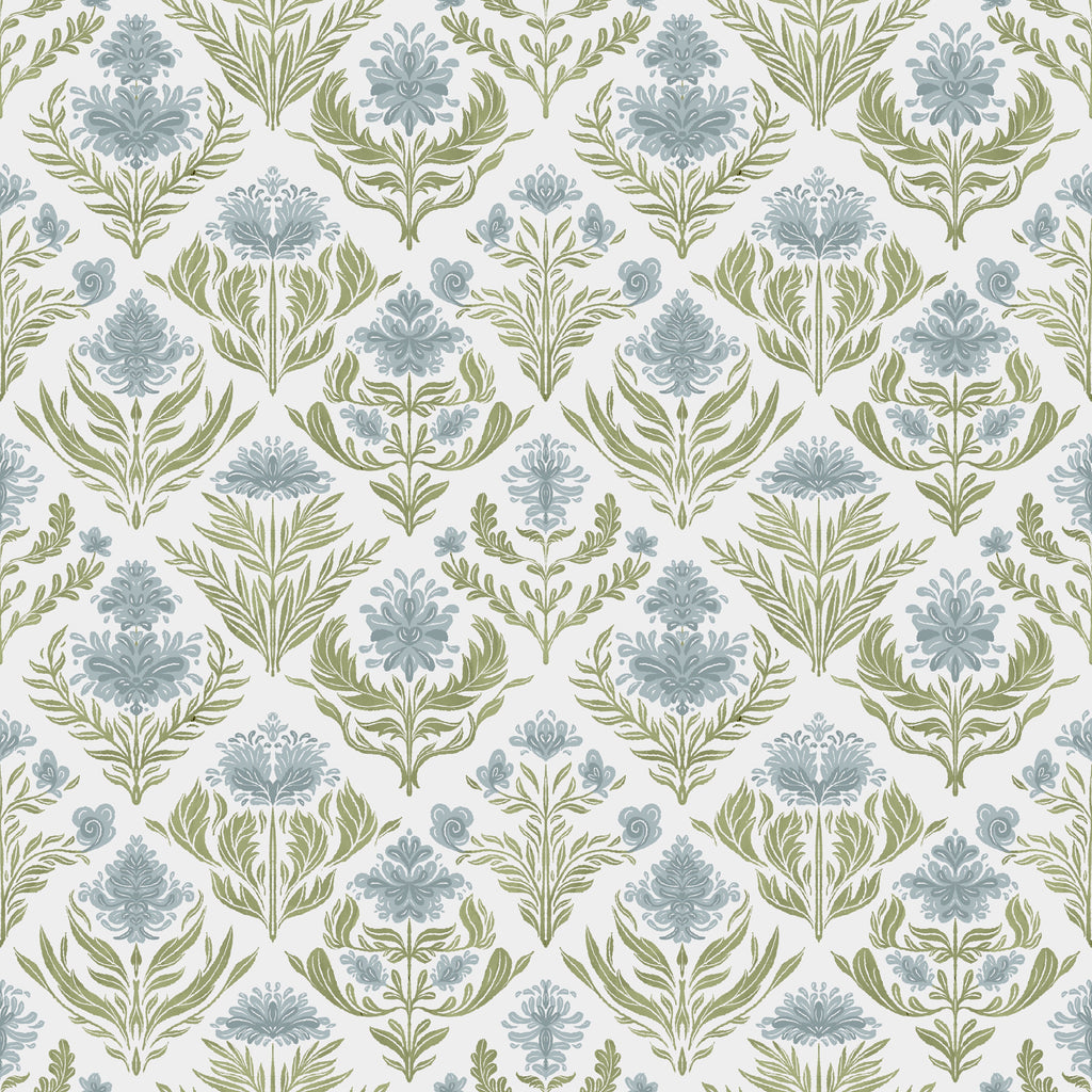 Nolie Floral Wallpaper in Green and Beige Traditional Boho