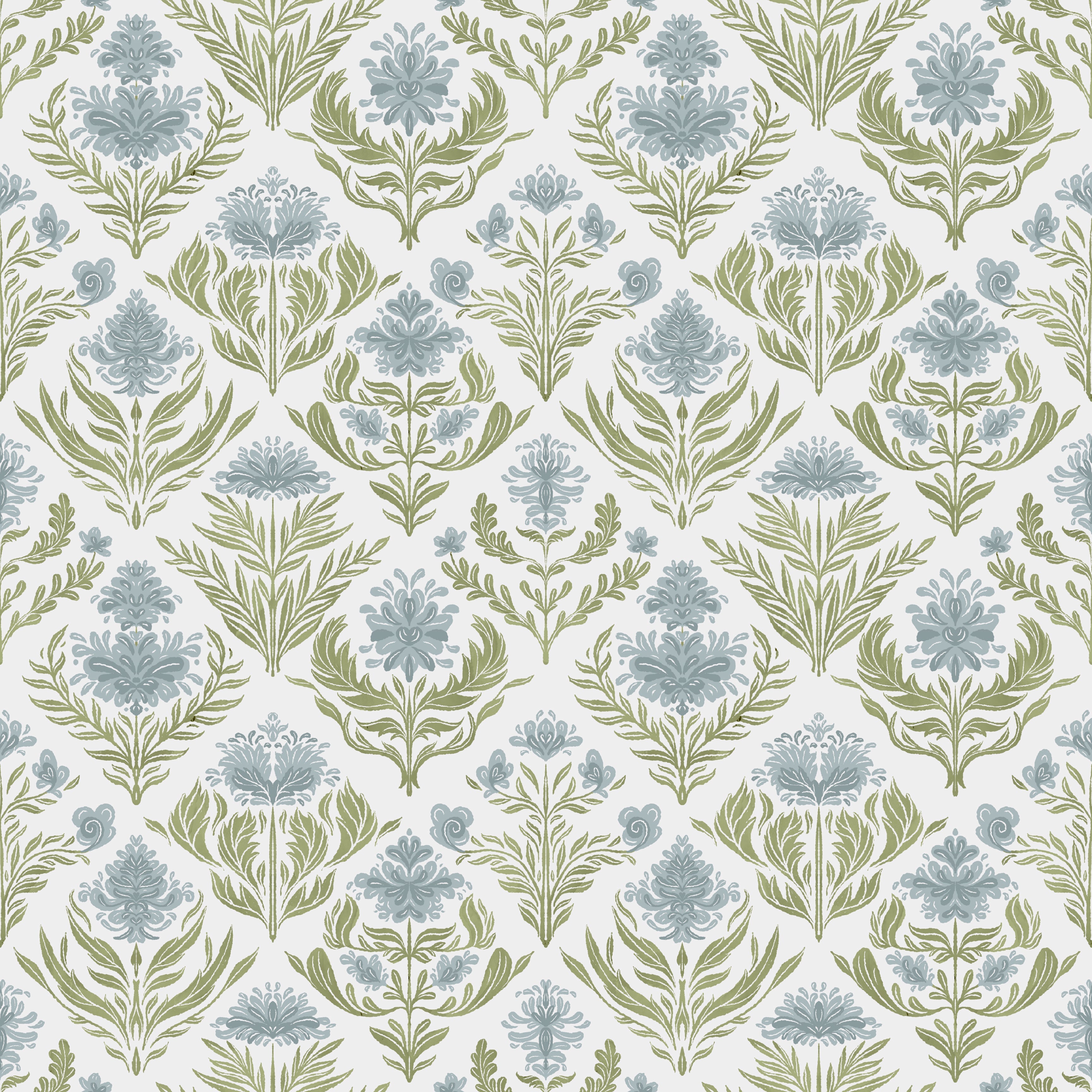 Nolie Floral Wallpaper in Green and Beige Traditional Boho