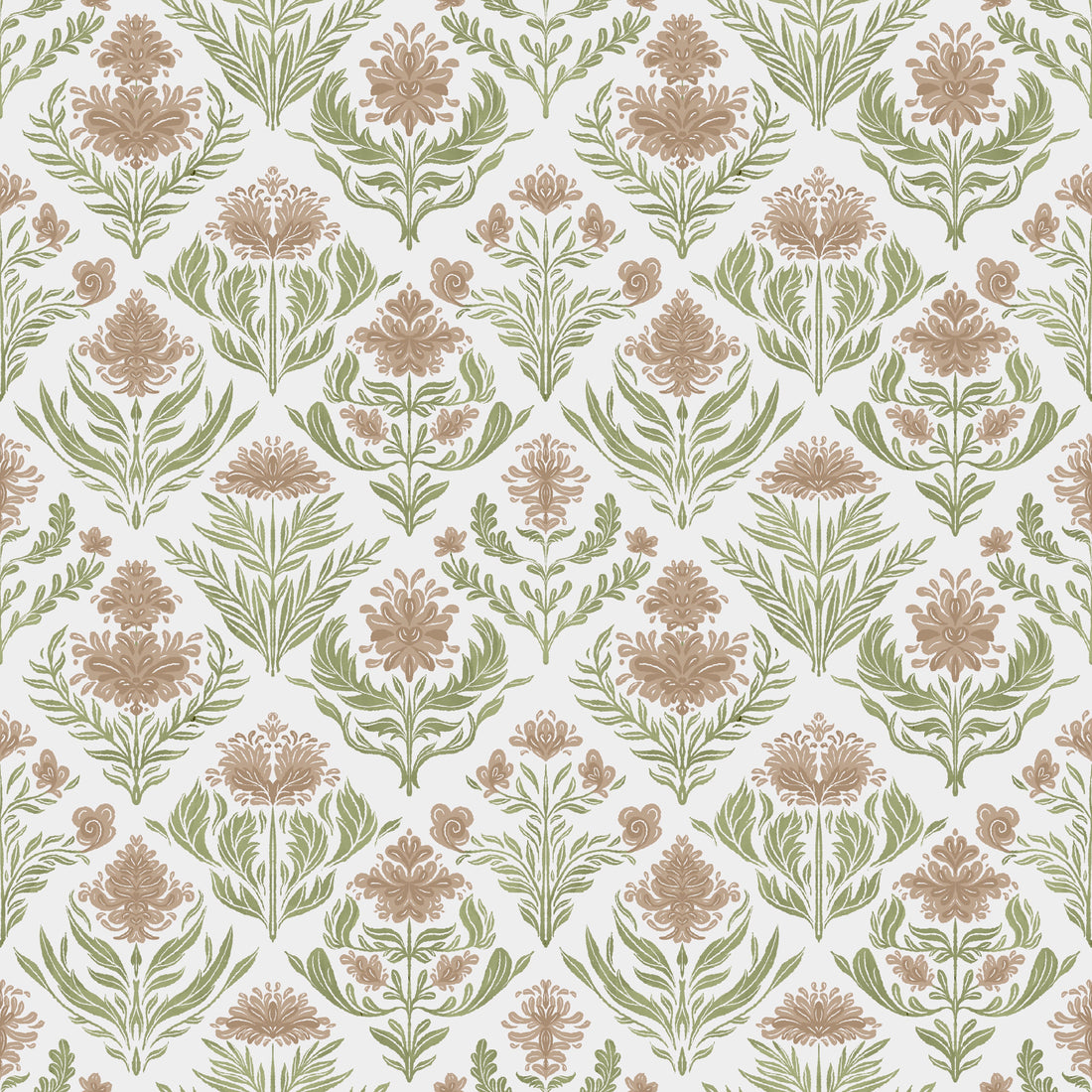 Nolie Floral Wallpaper in Green and Beige Traditional Boho