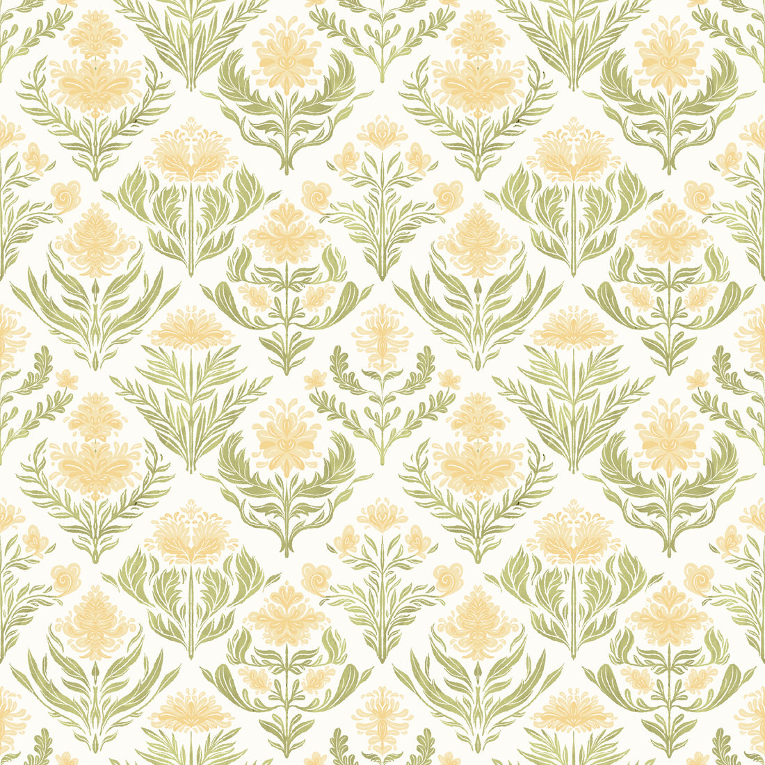 Nolie Floral Wallpaper in Green and Beige Traditional Boho