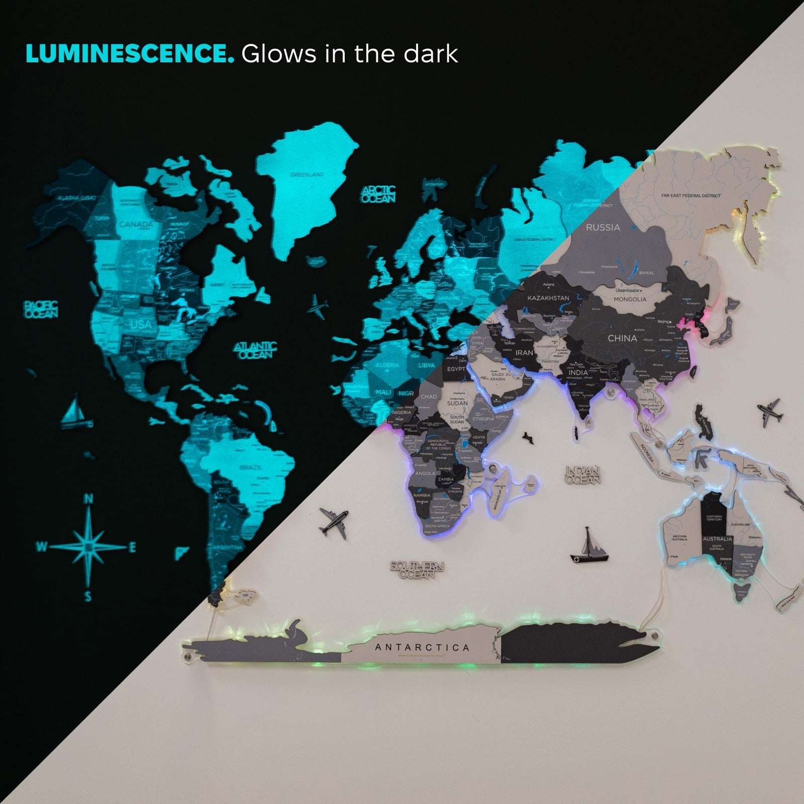 3D Luminous LED Wooden World Map 2.0 Nordik Wall Decor Art