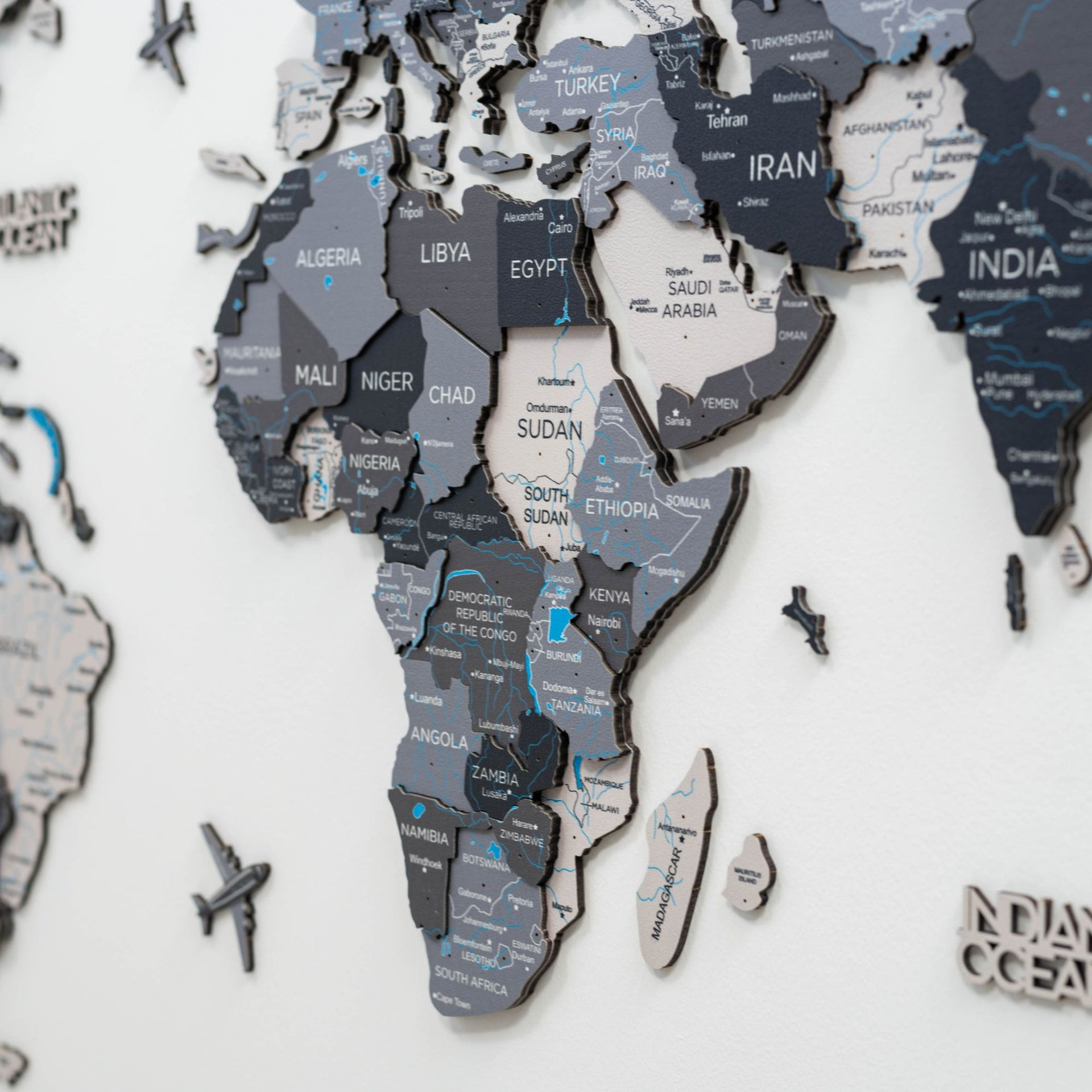 3D Wooden World Map Nordik Modern Minimalist Wall Art