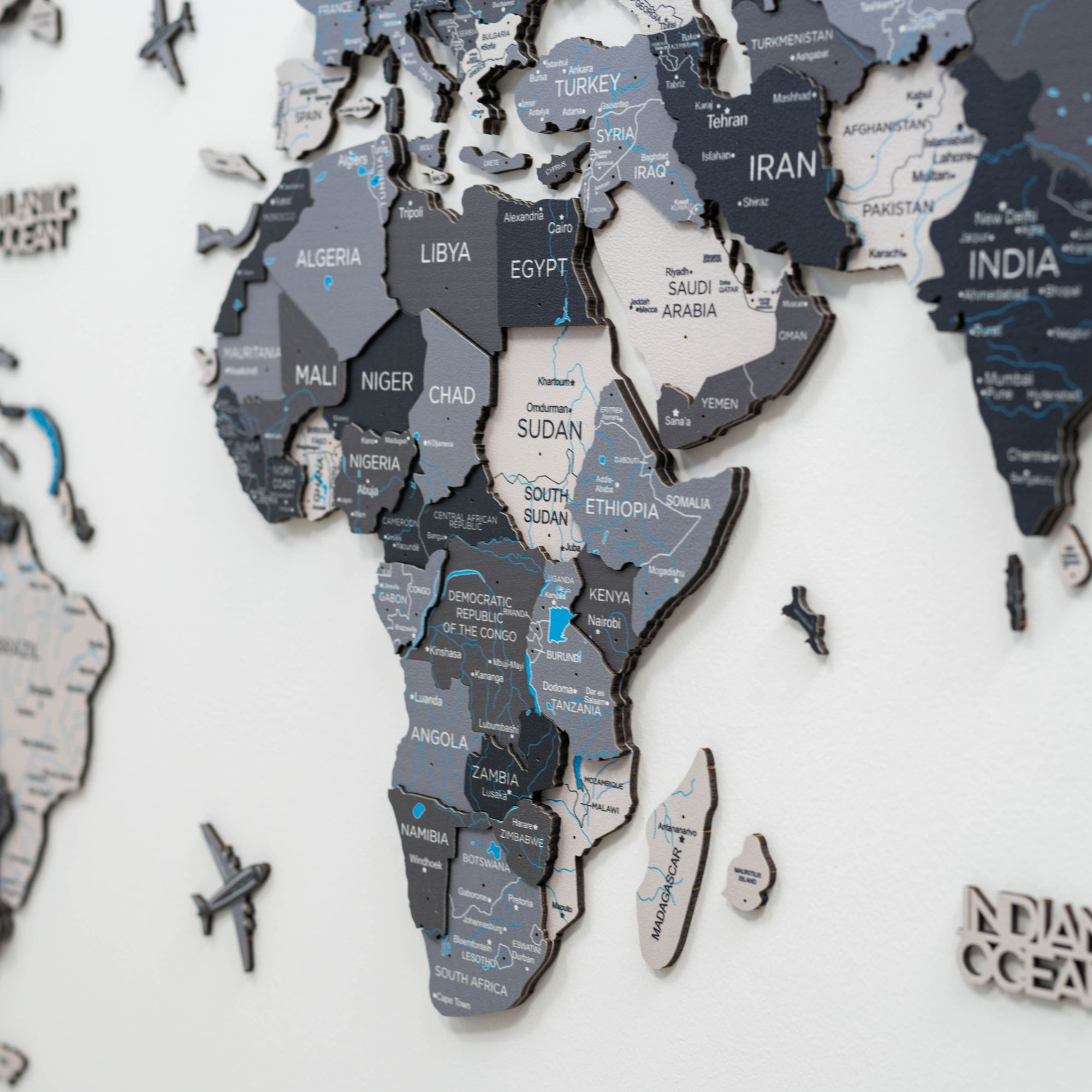 3D Wooden World Map Nordik Modern Minimalist Wall Art