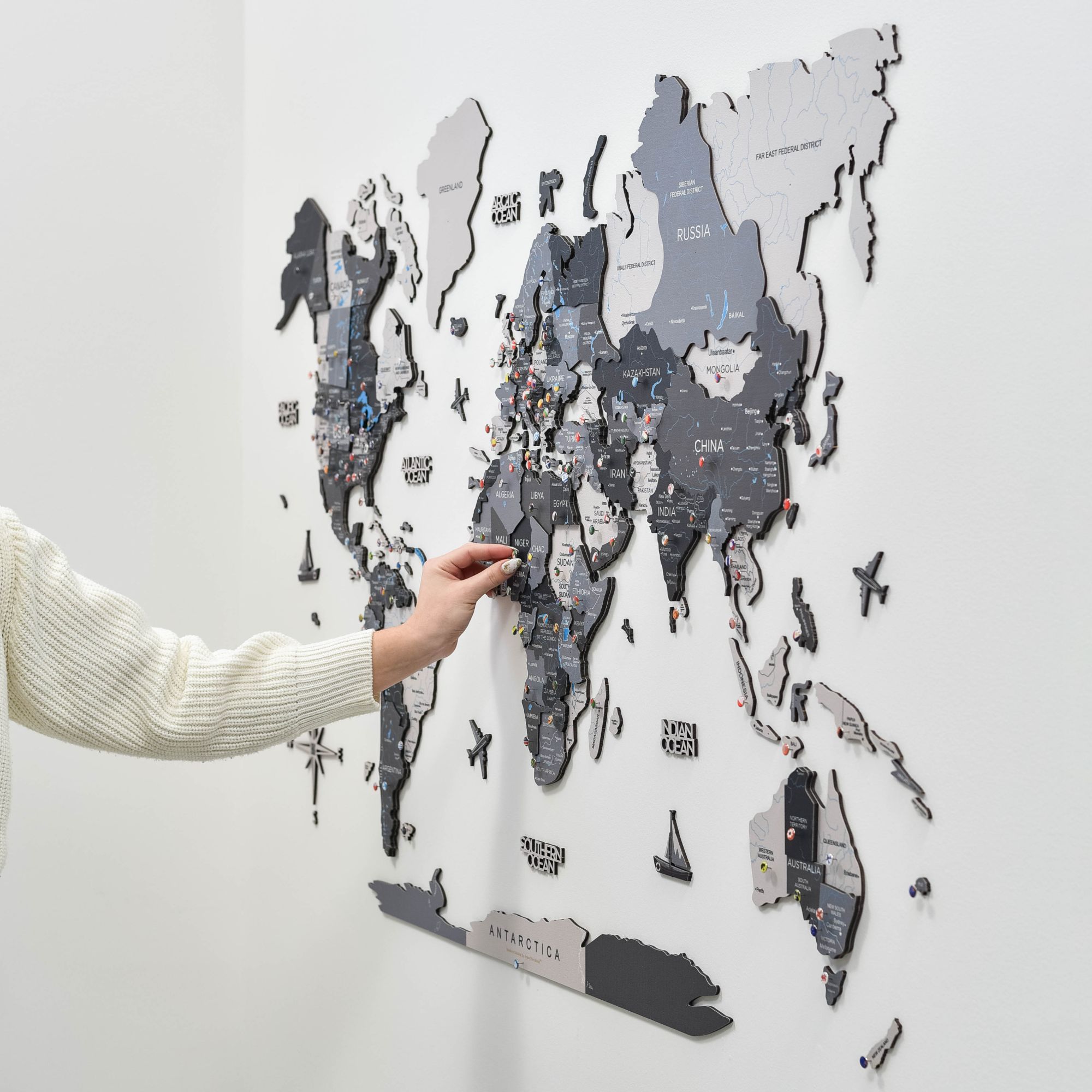 3D Wooden World Map Nordik Modern Minimalist Wall Art