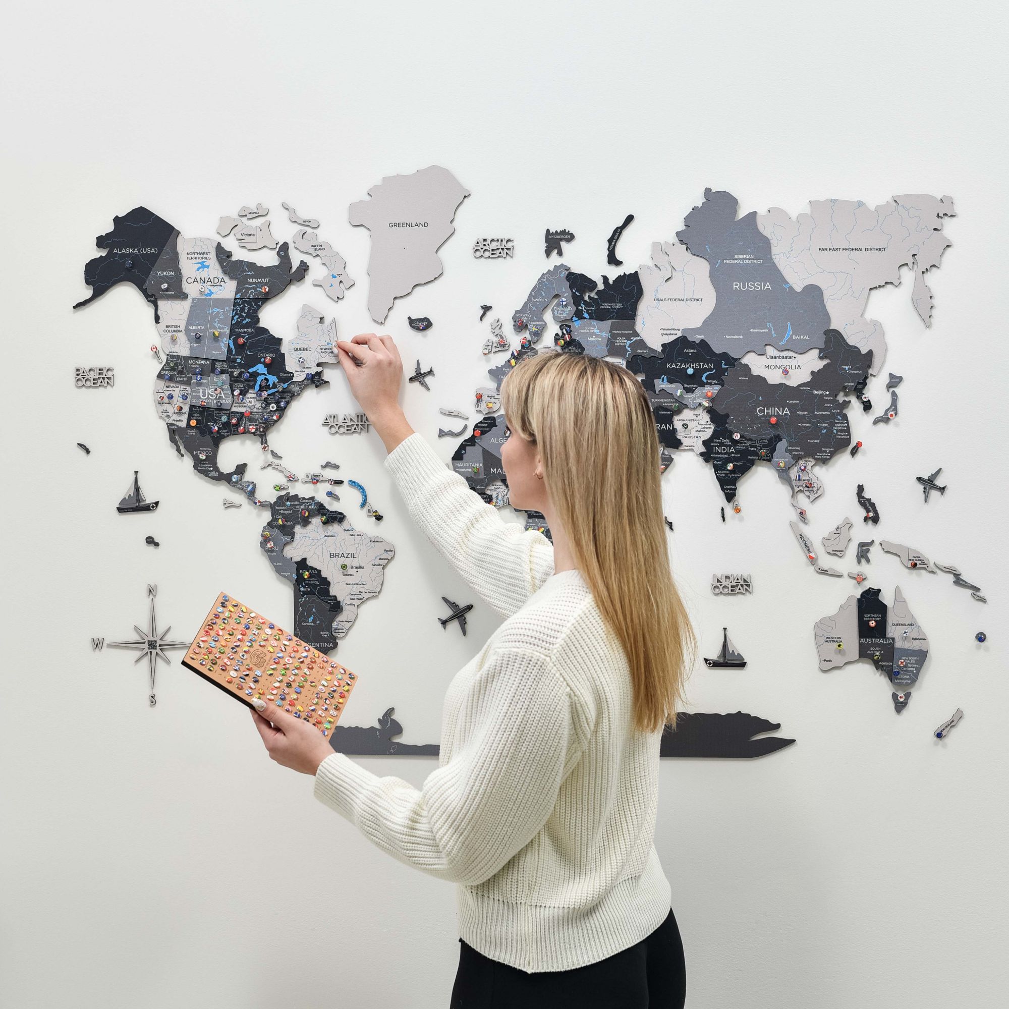 3D Wooden World Map Nordik Modern Minimalist Wall Art