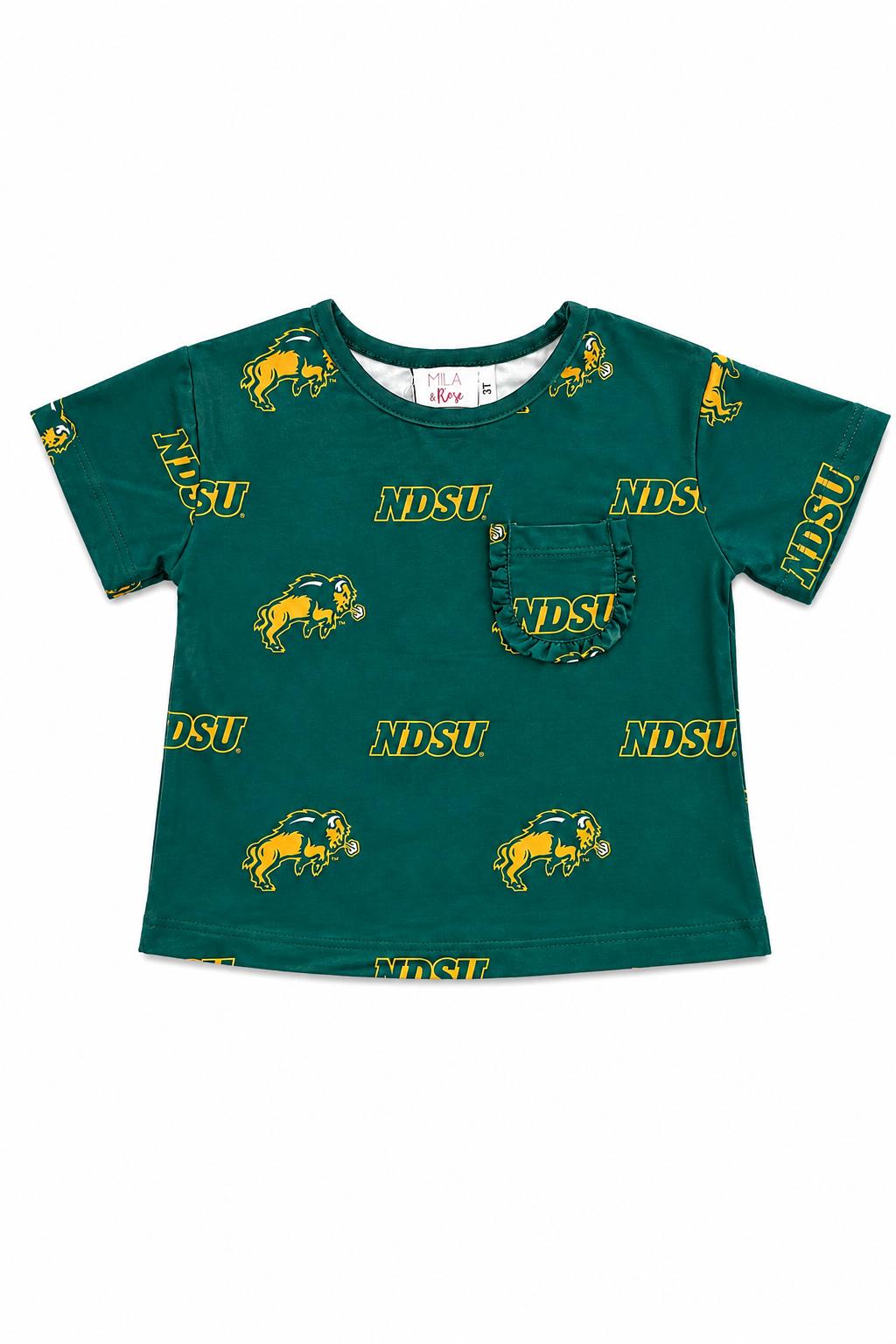 North Dakota State University Green Bison Ruffle Pocket Tee