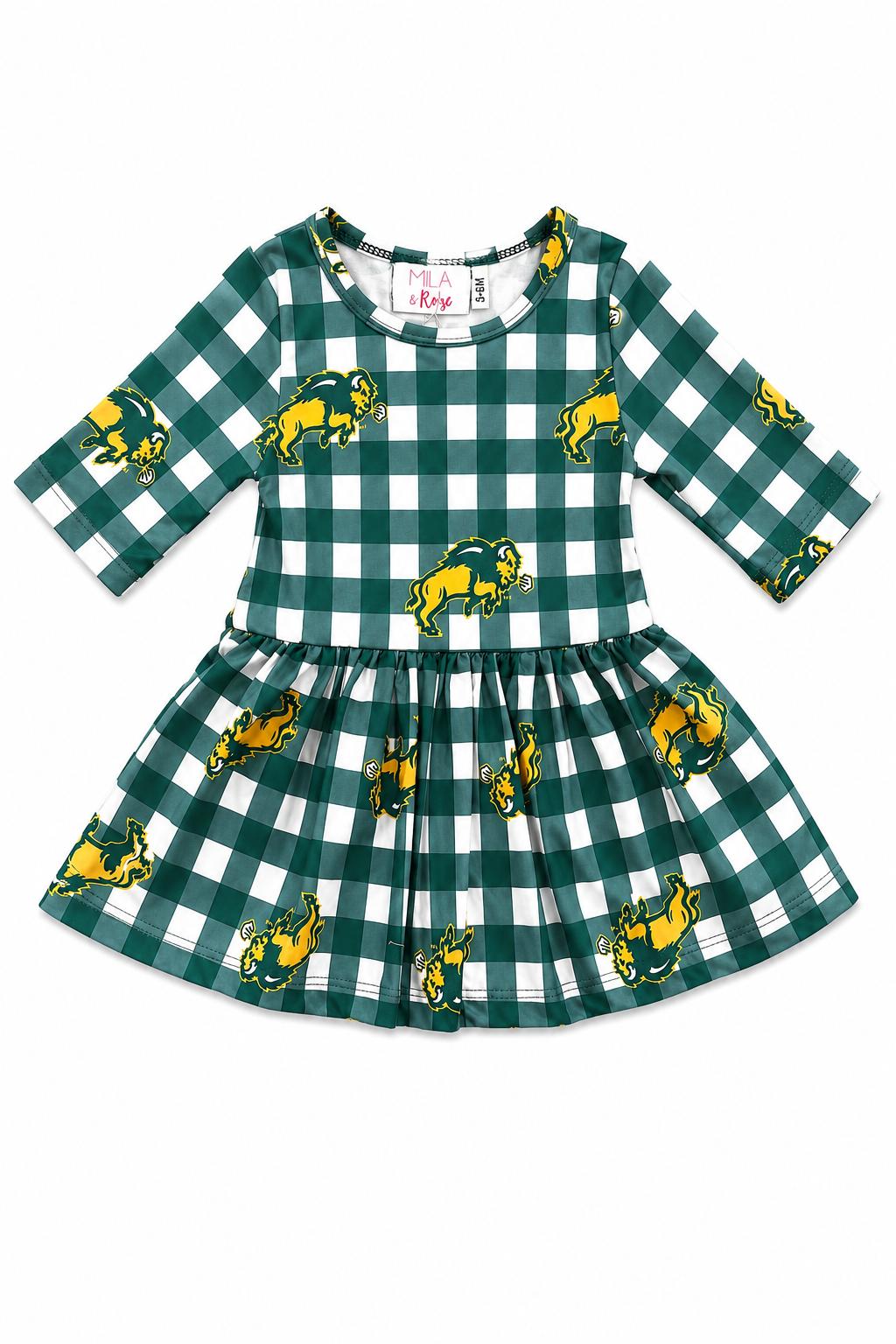 North Dakota State University Plaid Bison 3/4 Sleeve Twirl Bodysuit