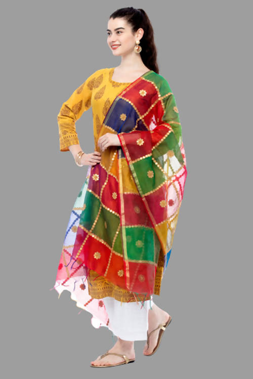 Multi Gota Box Dupatta in Chanderi Fabric with Traditional Work