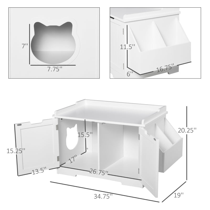 White Wooden Cat Litter Box Enclosure and Side Table - Image 3