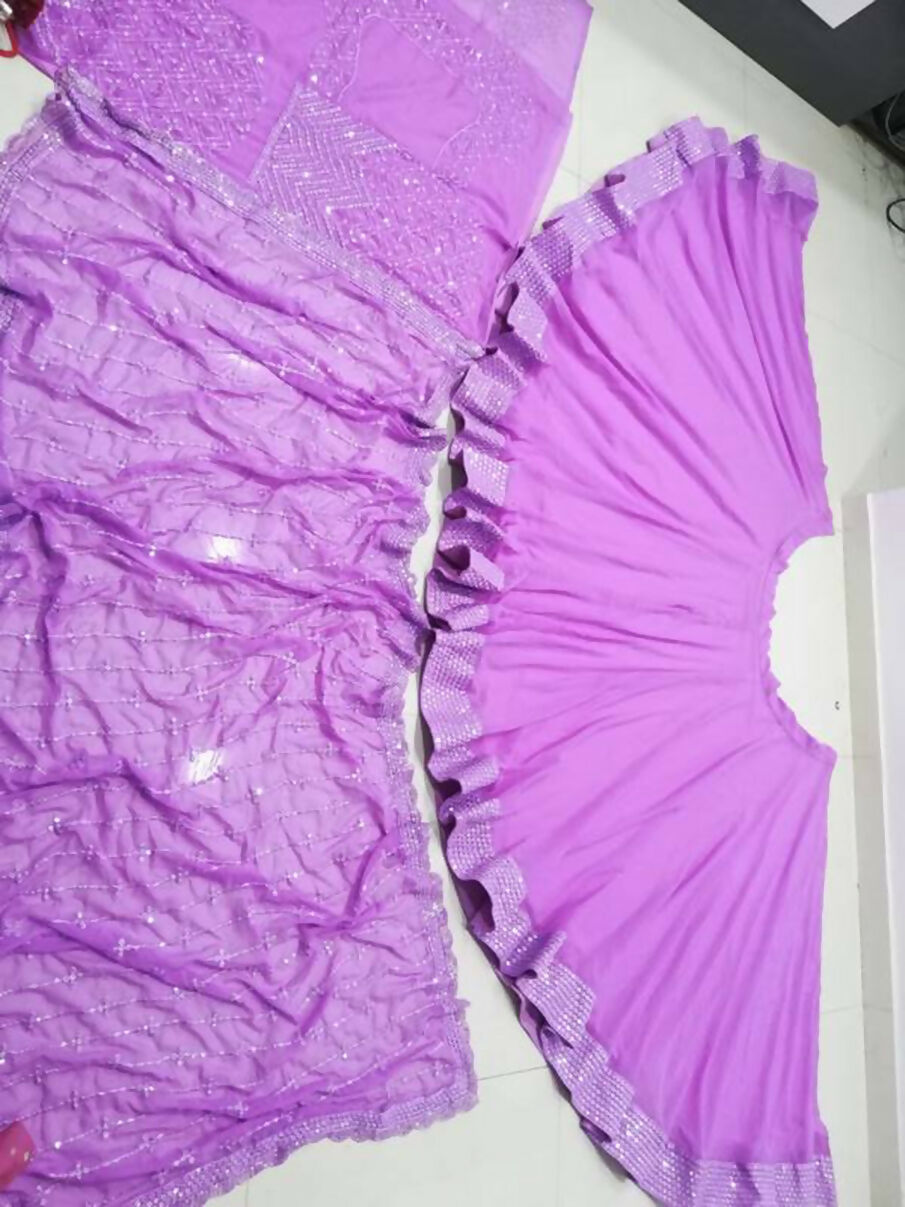 Lavender Faux Georgette Lehenga Choli with Sequin Embroidery