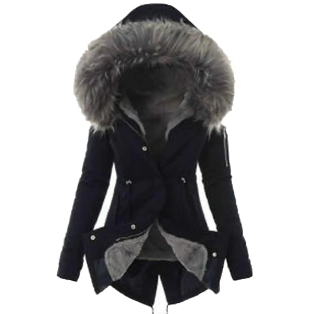 Casual Long Cotton Puffer Coat with Faux Fur Hood