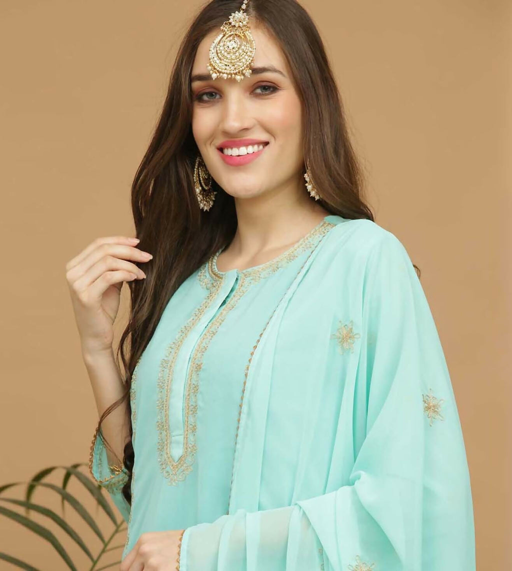 Turquoise Georgette Lehenga Set for Wedding and Festive Wear