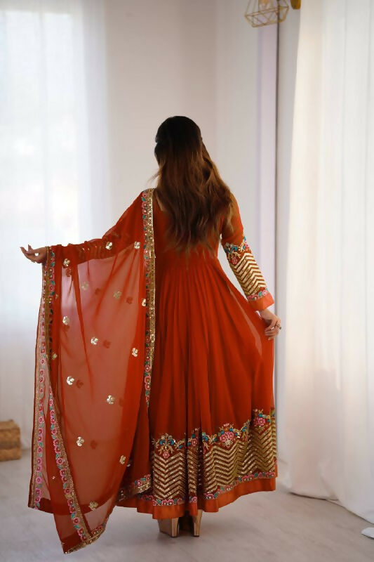 Orange Georgette Anarkali Gown with Heavy Sequence Embroidery