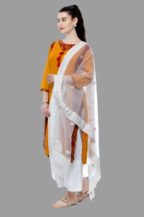 White Organza Cotton Dupatta with Nug Embroidery
