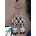 Silver oxidized traditional double jhumka earrings with black pearls
