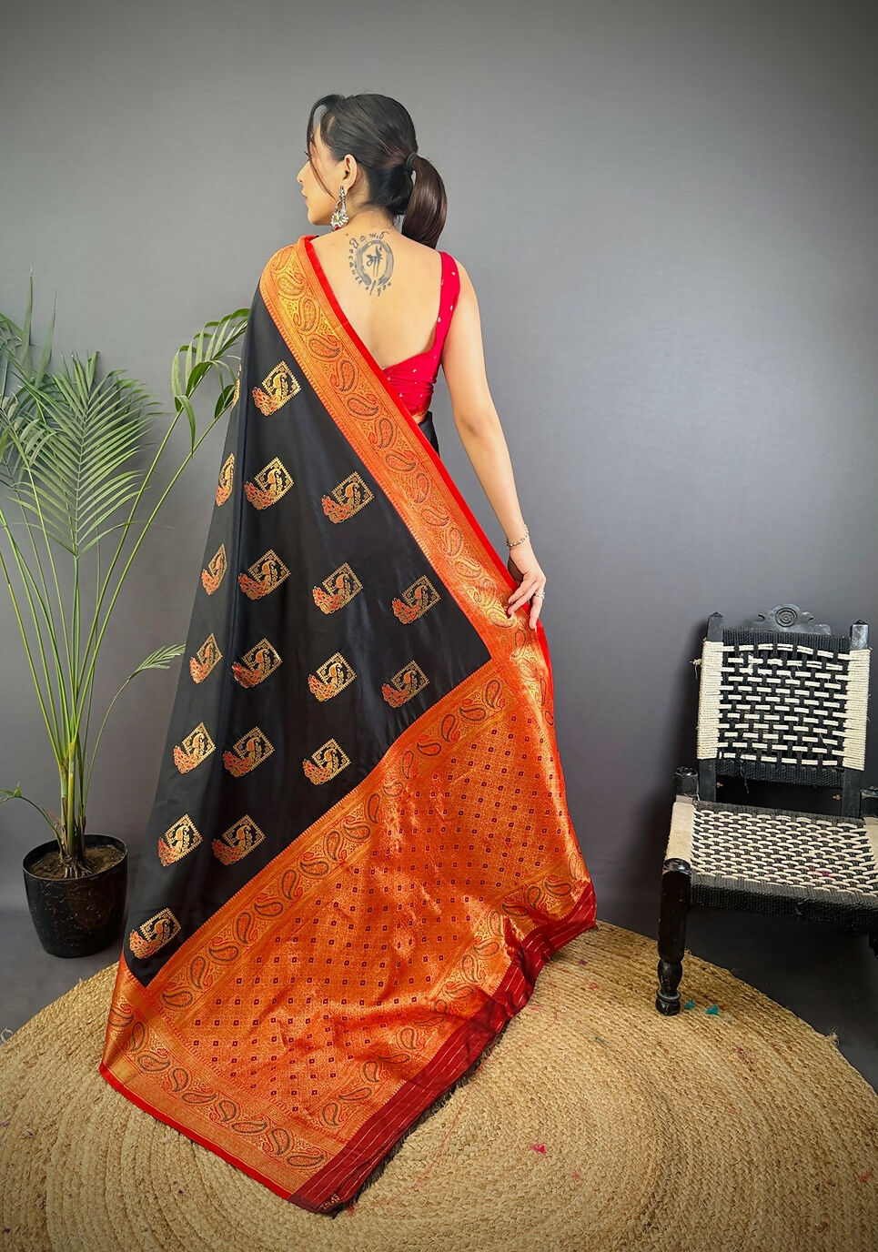 Maroon Peacock Banarasi Silk Saree with Unstitched Blouse