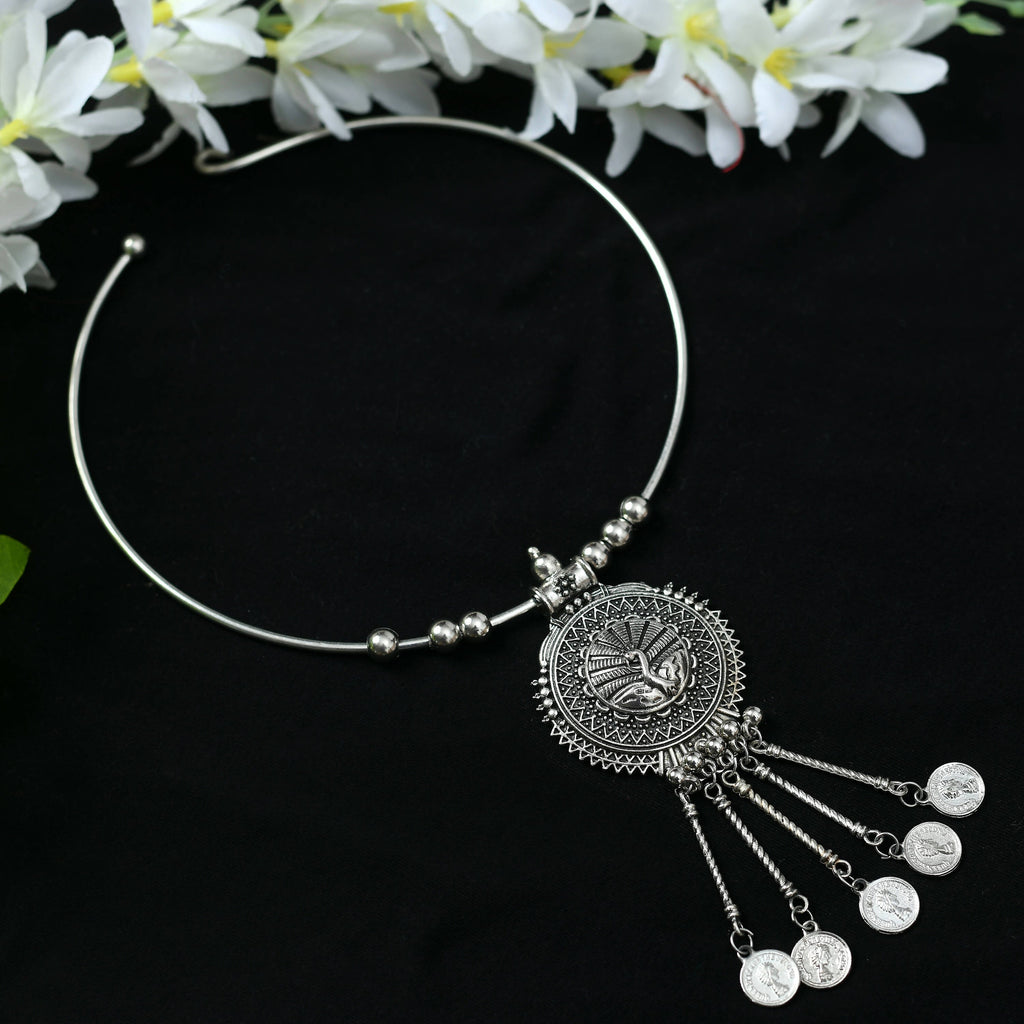 Hasli design choker necklace in oxidised silver-plated brass finish