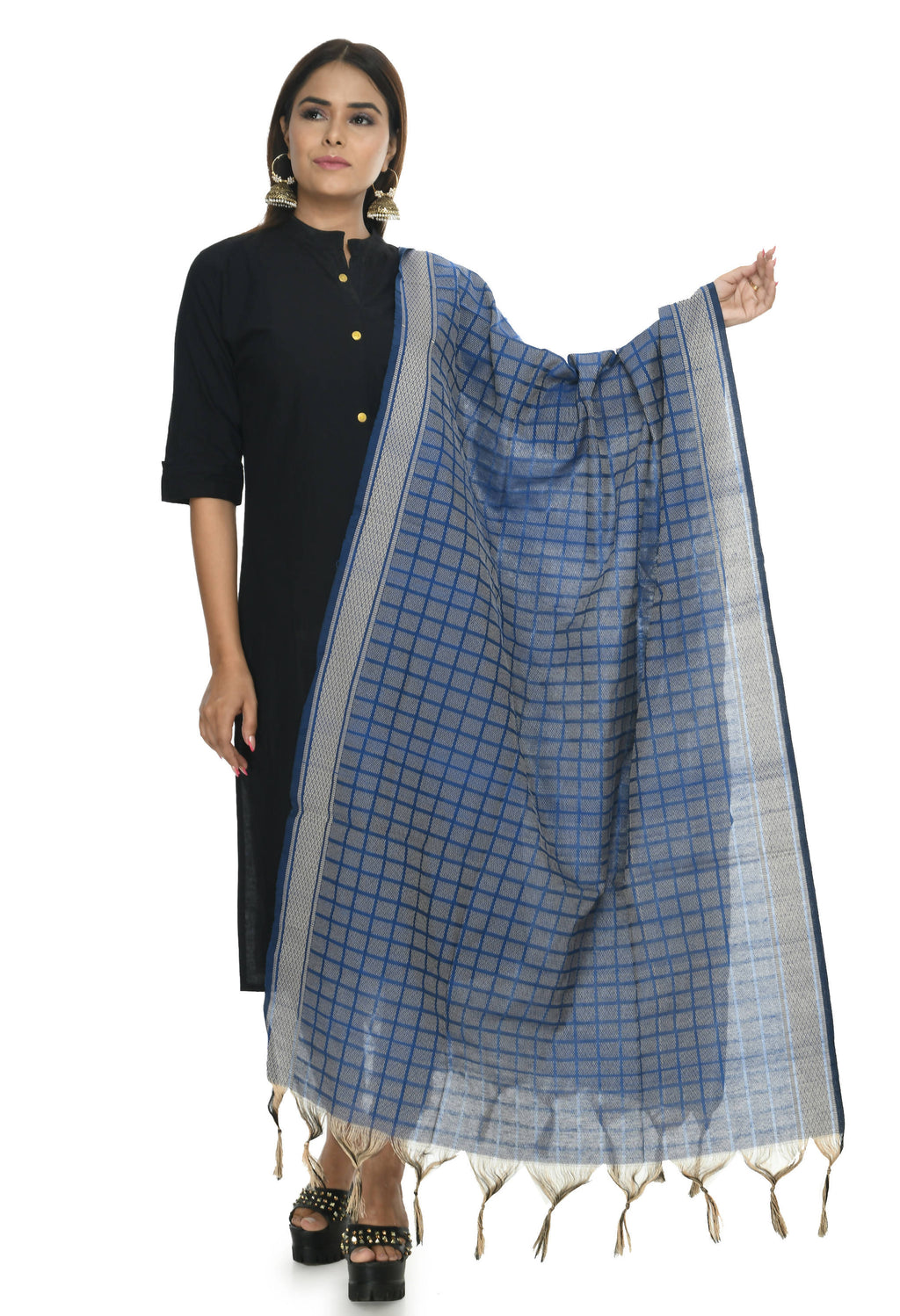 Blue Handloom Cotton Dupatta for Women - Breathable Ethnic Wear