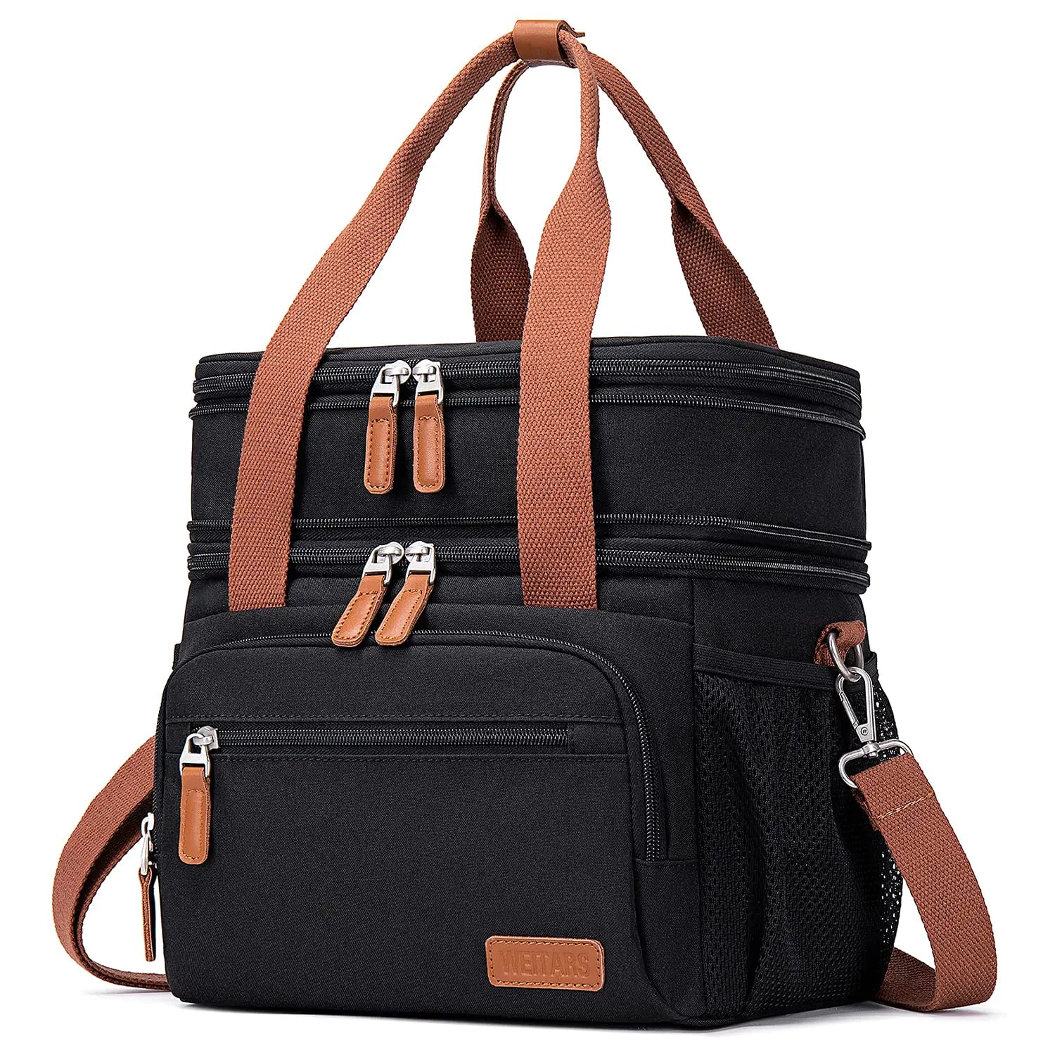 Weitars Lunch Bag for Women Men-Dual Compartment Large Lunch Box for Men Adult Lunch Box for Nurse Office Working Picnic Hiking (15L Black/Kahki)