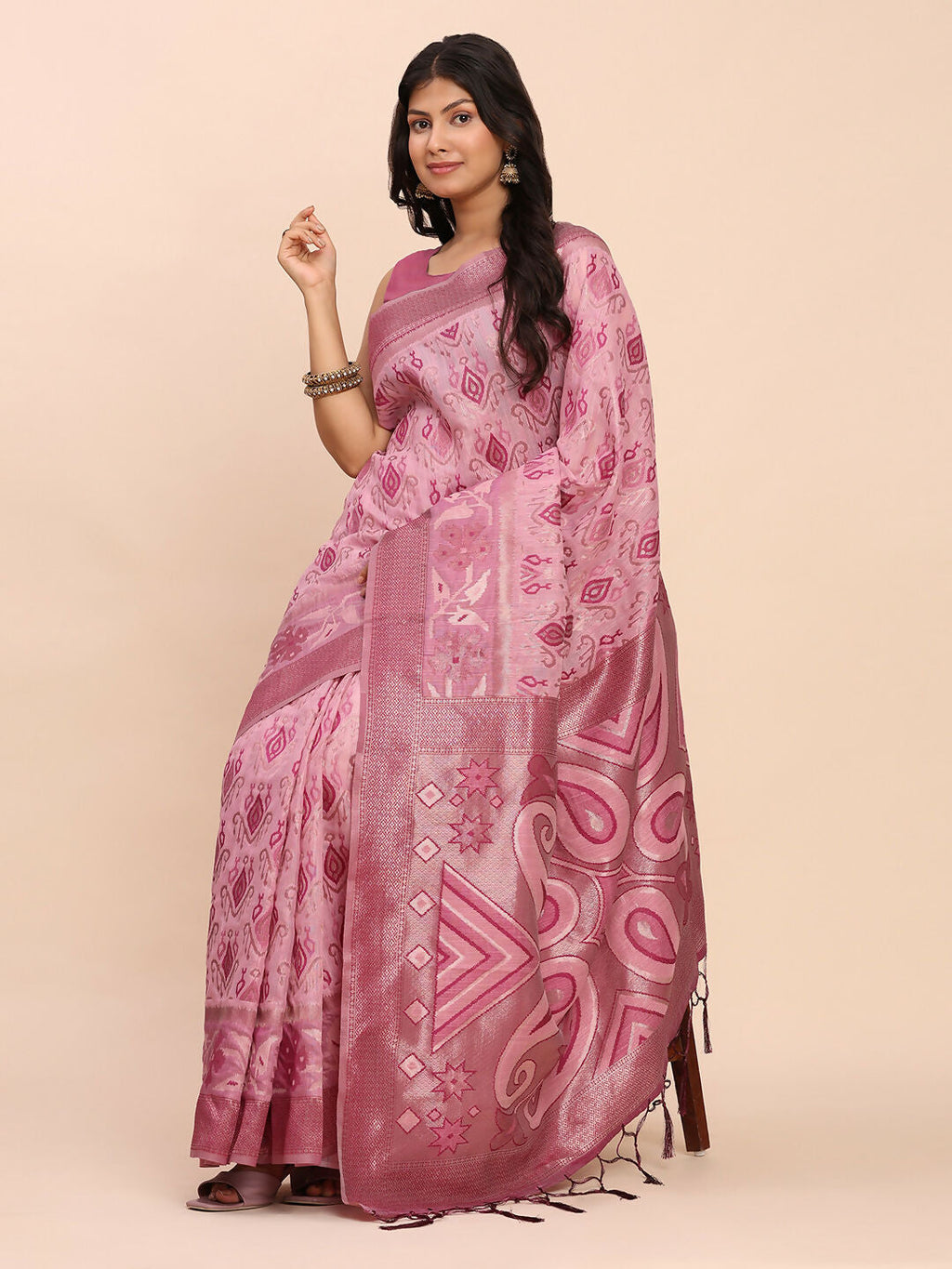 Shree Shyam Fashion Linen Cotton Light Pink Saree