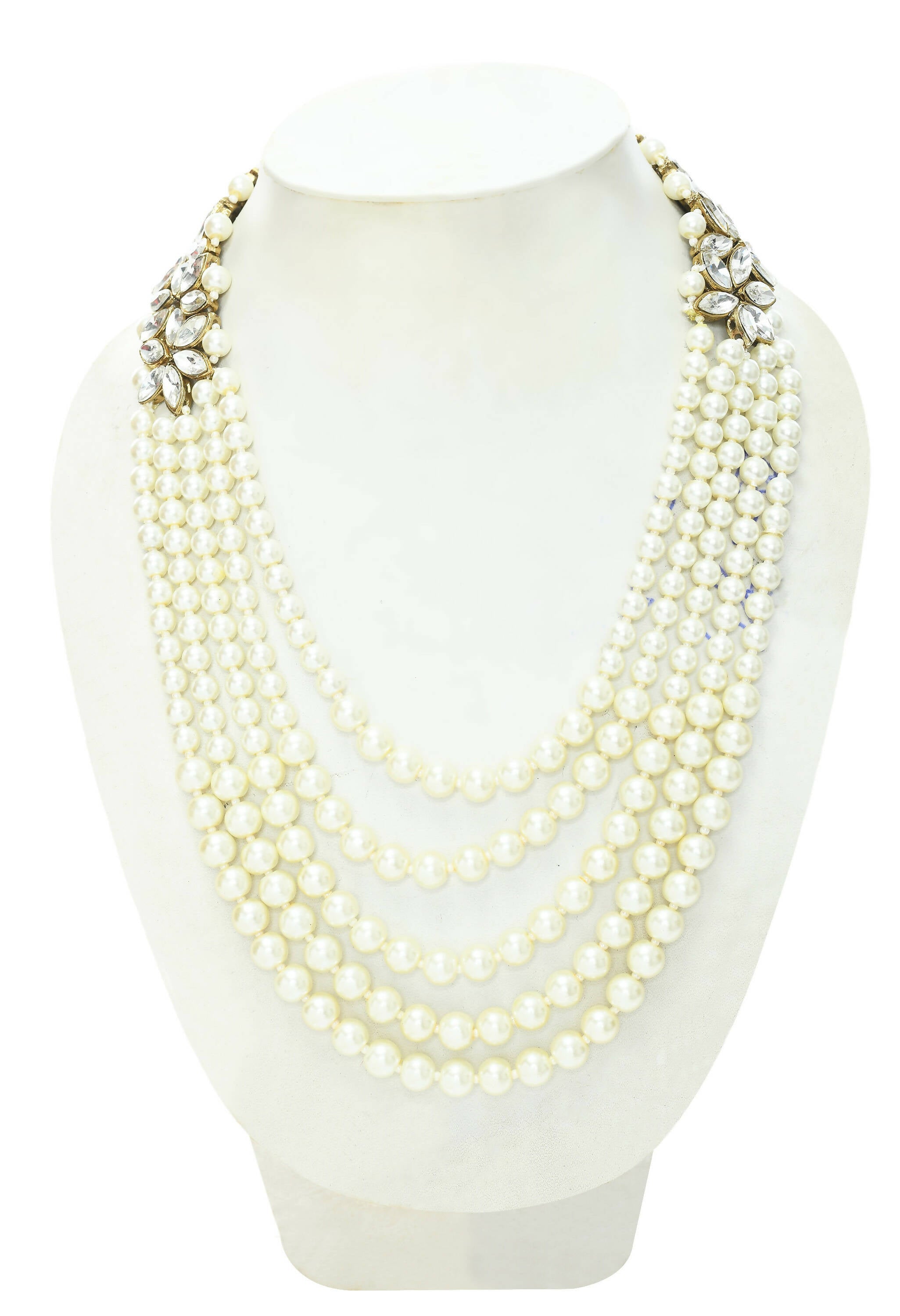 Johar Kamal Gold-Polished Rani Haar Necklace with Off White Pearls