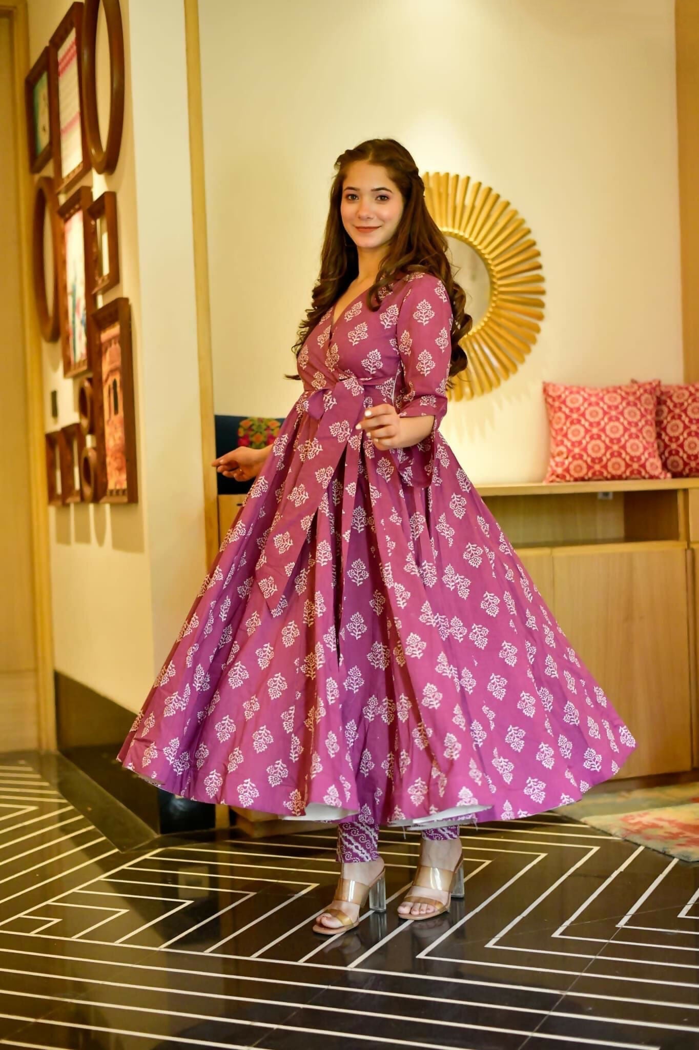 Women's Purple Cotton Silk Digital Printed Kurta Pant Set