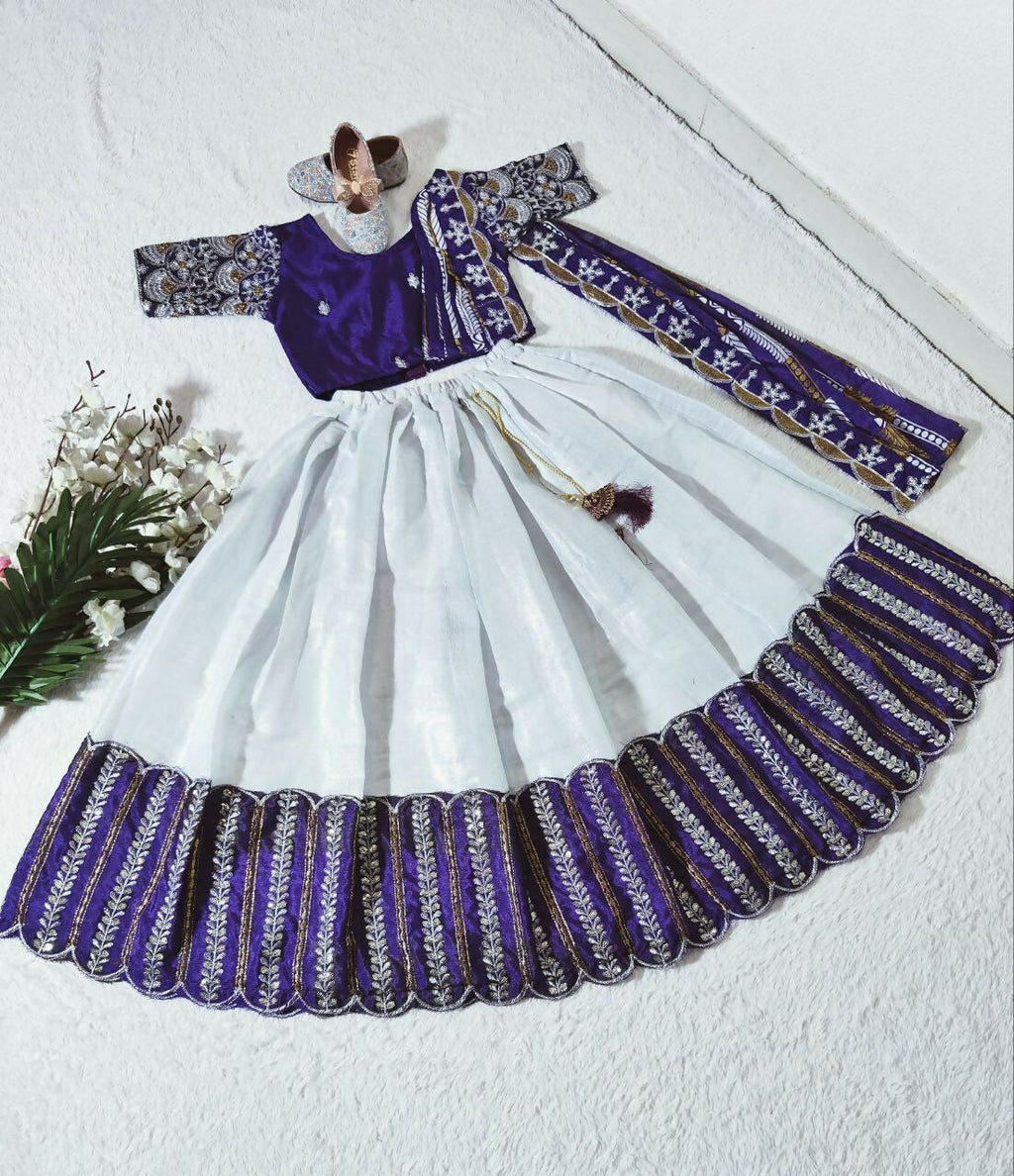 Girls Blue Heavy Chenille Sequins Embroidered Lehenga Choli Set