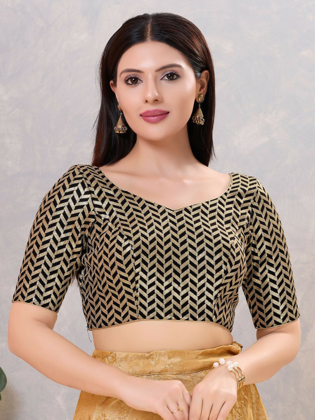 Wine-colored silk V-neck stitched blouse for women