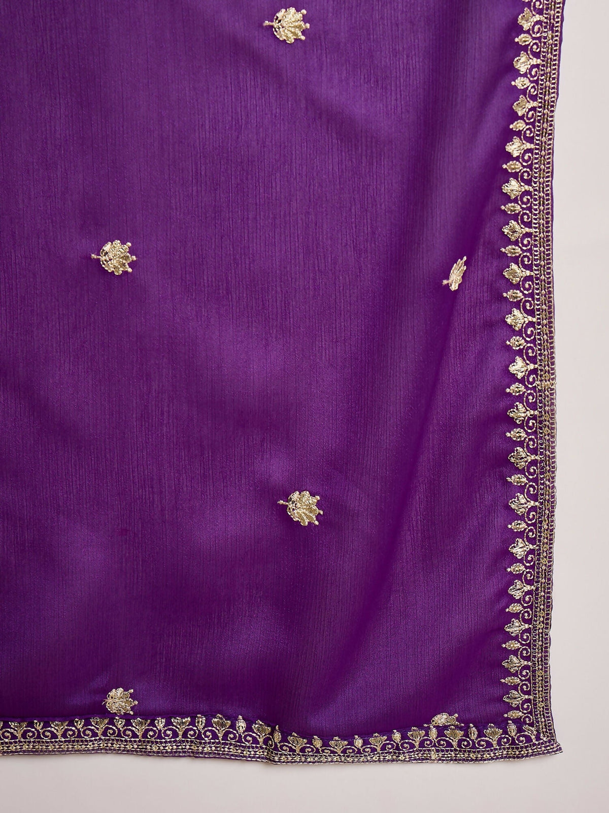 Purple Chinon Silk Embroidered Kurta Set with 3/4 Sleeves