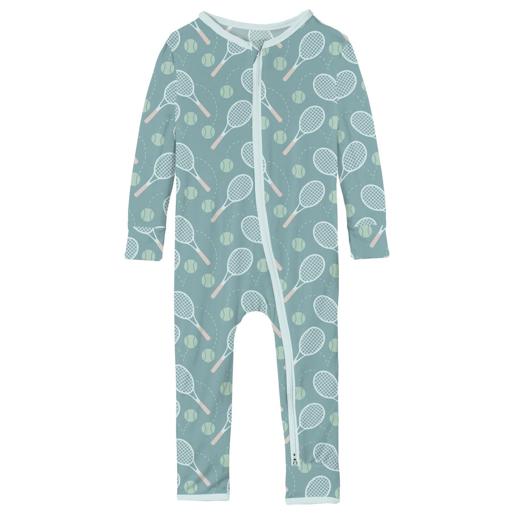 Print Coverall with 2 Way Zipper in Jade Tennis