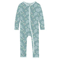 Print Coverall with 2 Way Zipper in Jade Tennis