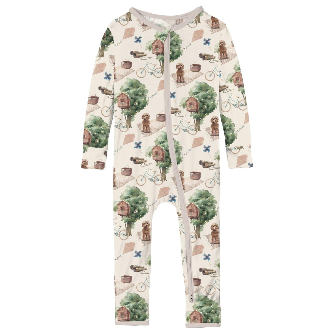 Print Coverall with 2 Way Zipper in Natural Tree House
