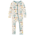 Print Coverall with 2 Way Zipper in Natural Animal Parade