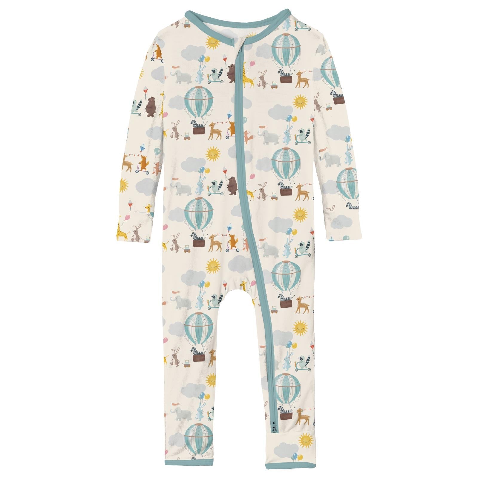 Print Coverall with 2 Way Zipper in Natural Animal Parade