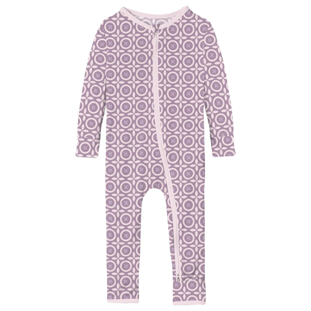 Print Coverall with 2 Way Zipper in Lavender Flower Lattice