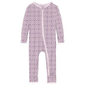 Print Coverall with 2 Way Zipper in Lavender Flower Lattice