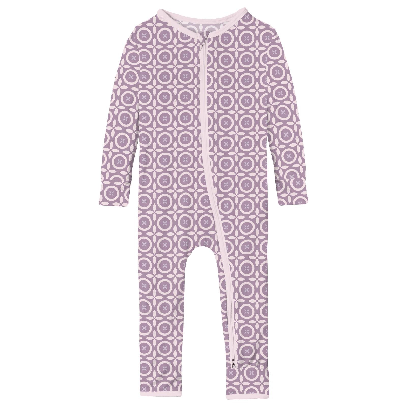 Print Coverall with 2 Way Zipper in Lavender Flower Lattice