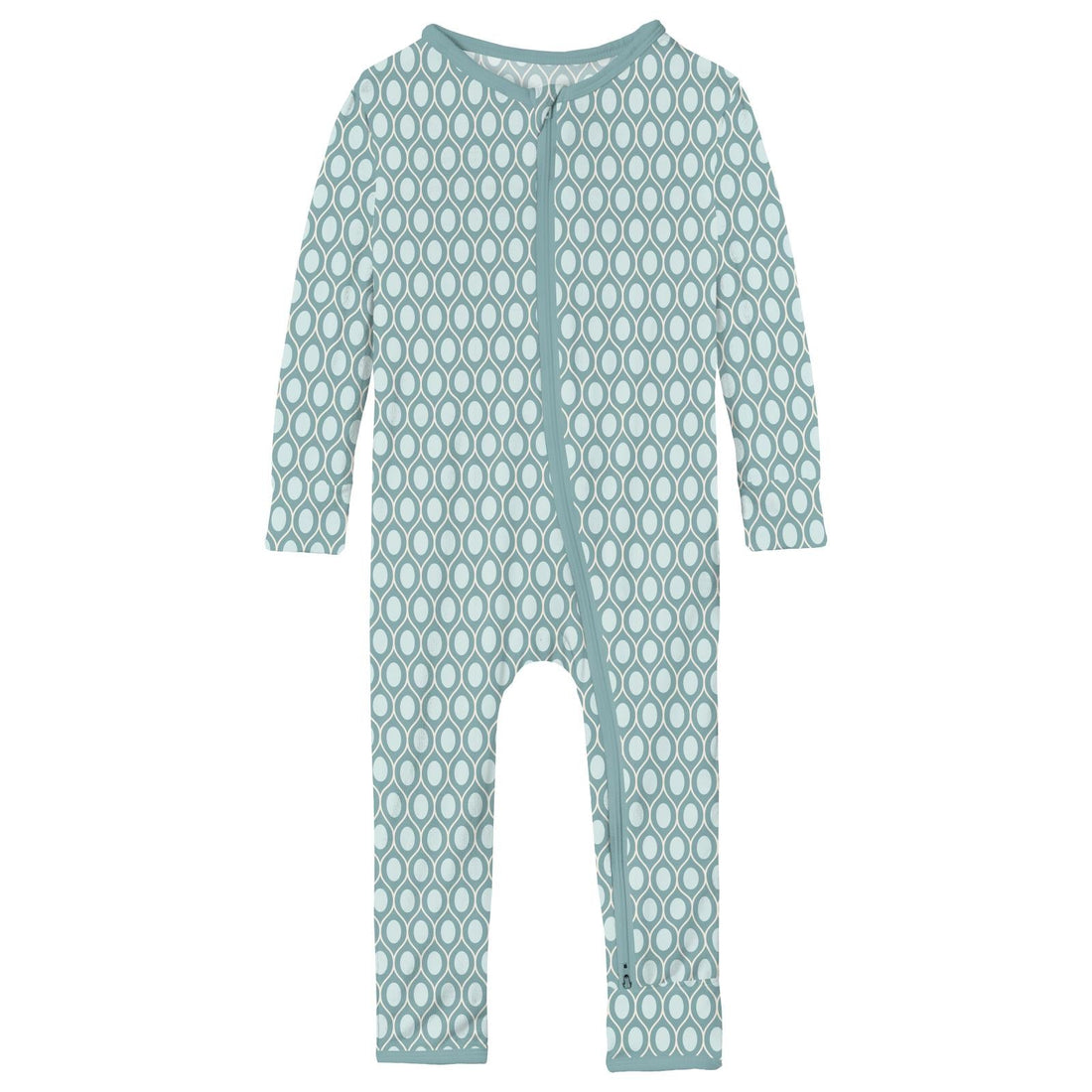 Print Coverall with 2 Way Zipper in Jade Wavy Lattice
