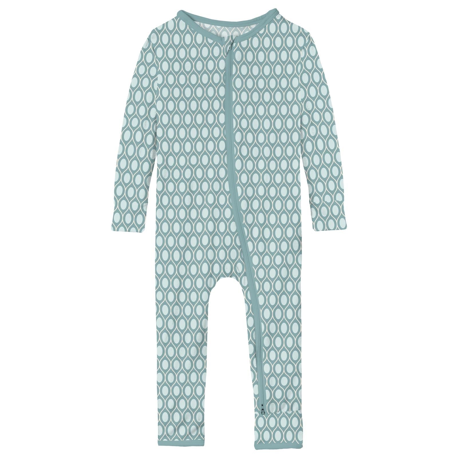 Print Coverall with 2 Way Zipper in Jade Wavy Lattice