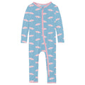 Print Coverall with 2 Way Zipper in Seaside Blue Beach Umbrellas