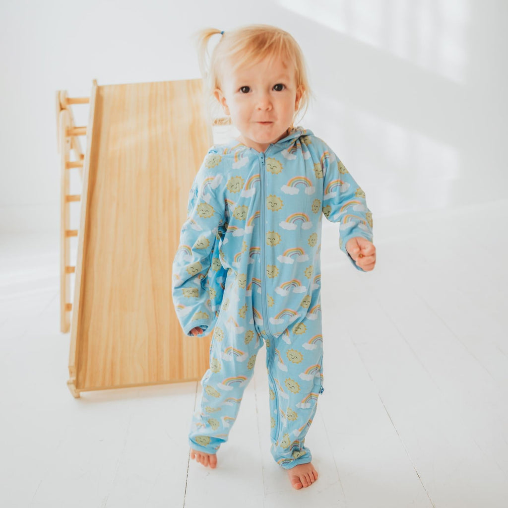 Print Bunny Romper in Sunshine and Rainbows