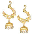 Artisanal matte gold brass Jhumka earrings, 7cm length, intricate design