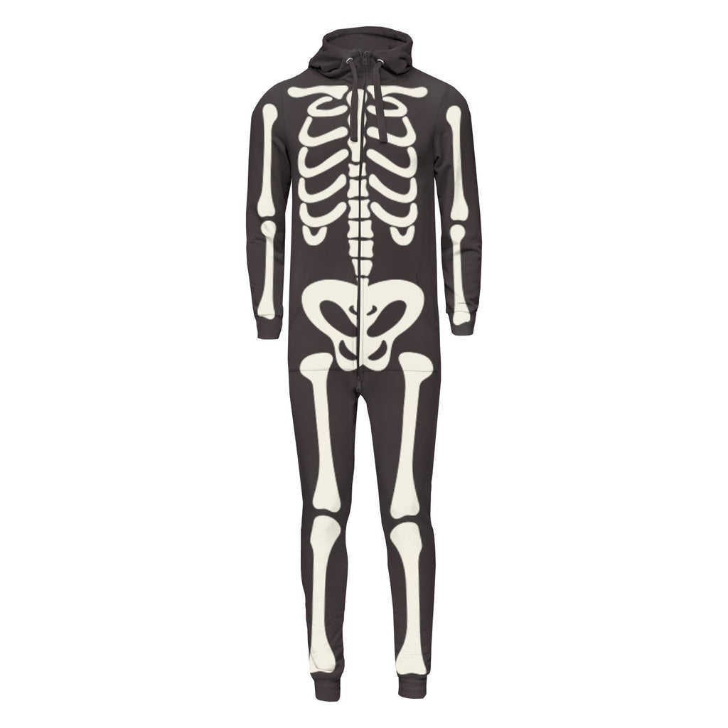 Adult Graphic Fleece Jumpsuit with Hood in Midnight Skeleton