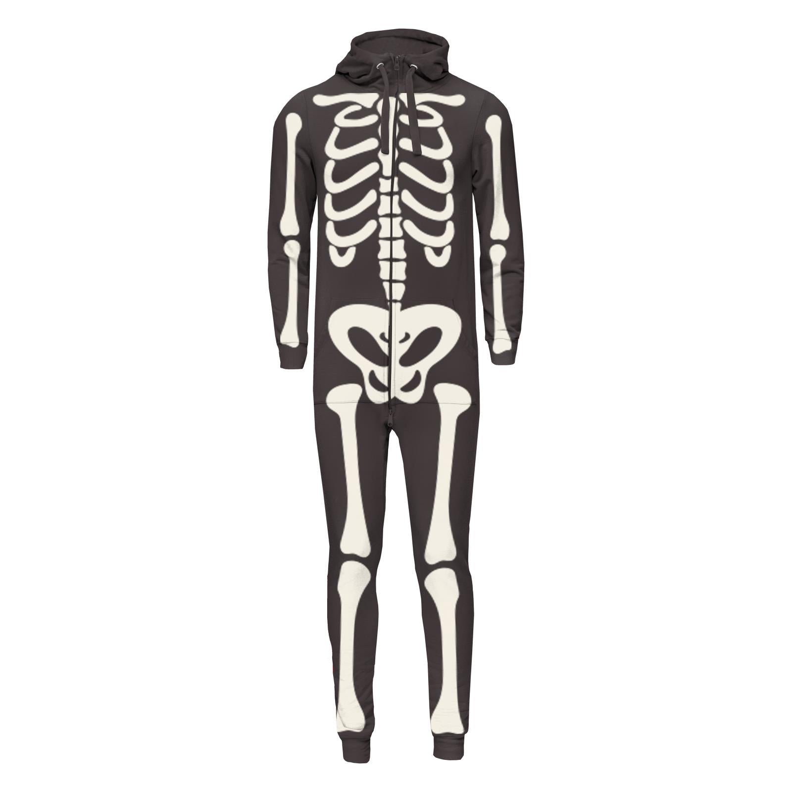 Adult Graphic Fleece Jumpsuit with Hood in Midnight Skeleton