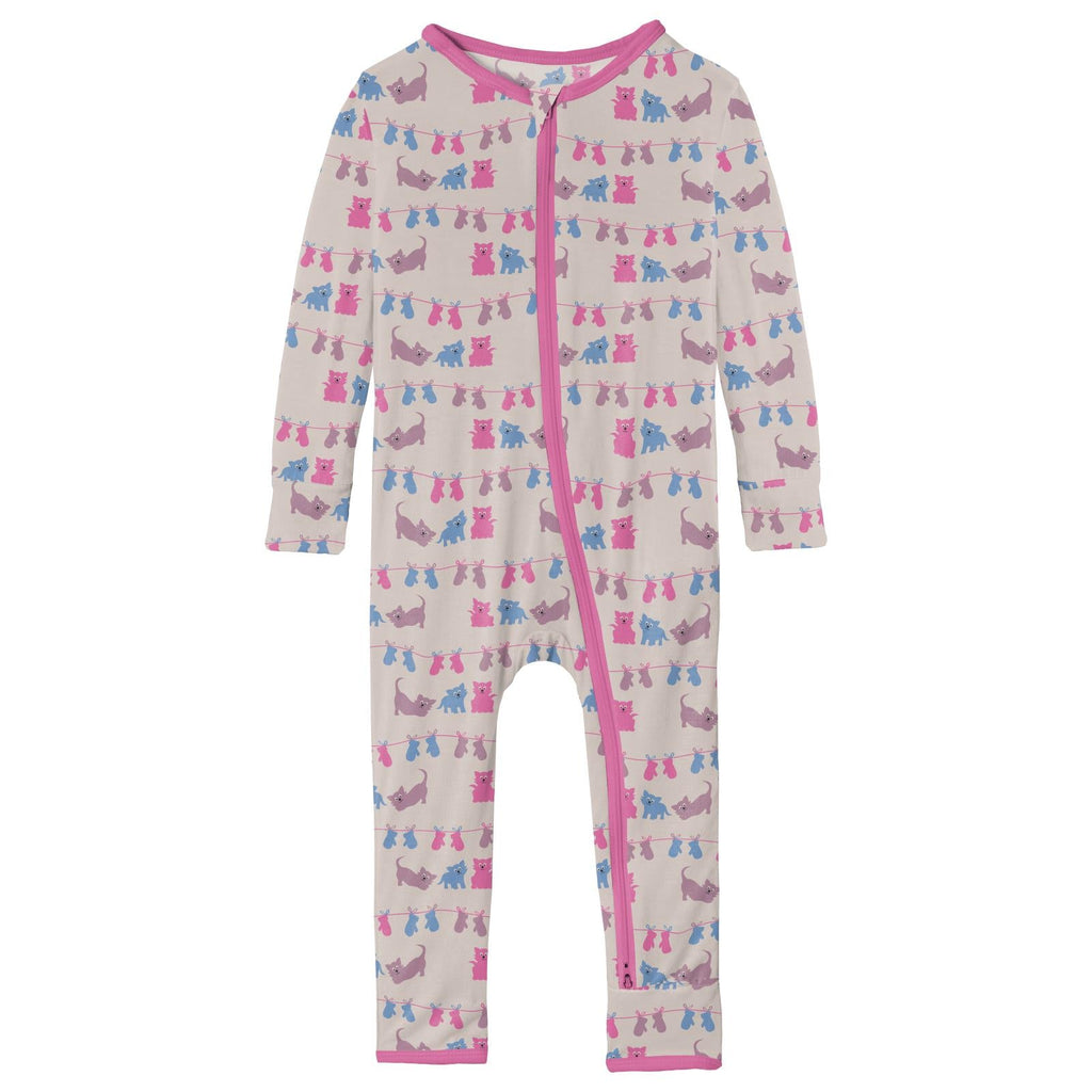 Print Coverall with 2 Way Zipper in Latte 3 Little Kittens